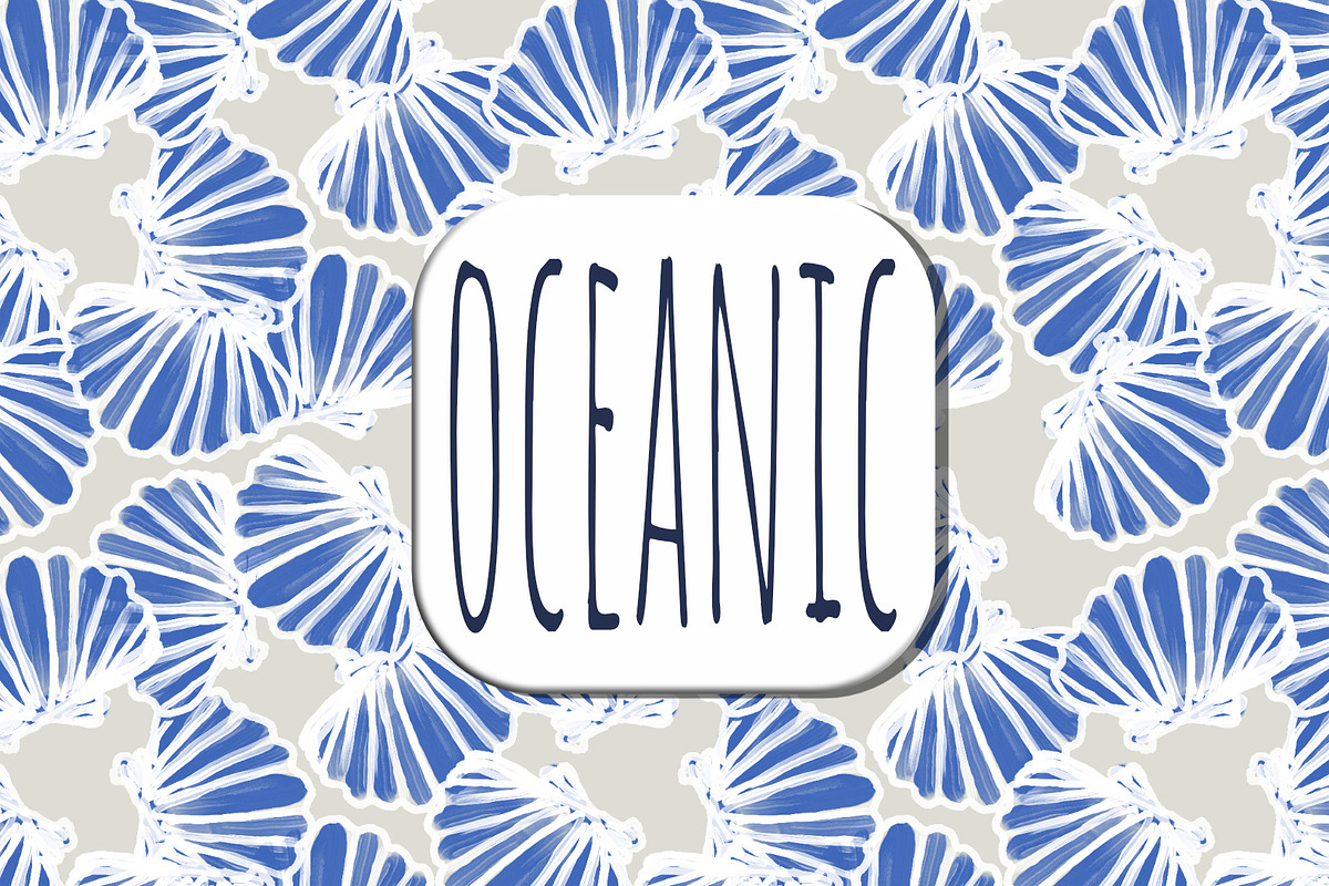 Coastal shells motif blue white sea, a Pattern Graphic by Cotton Melon Shop