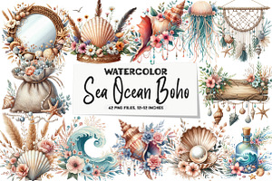 Sea Ocean Boho Clipart, an Illustration by DreamArtGraphic