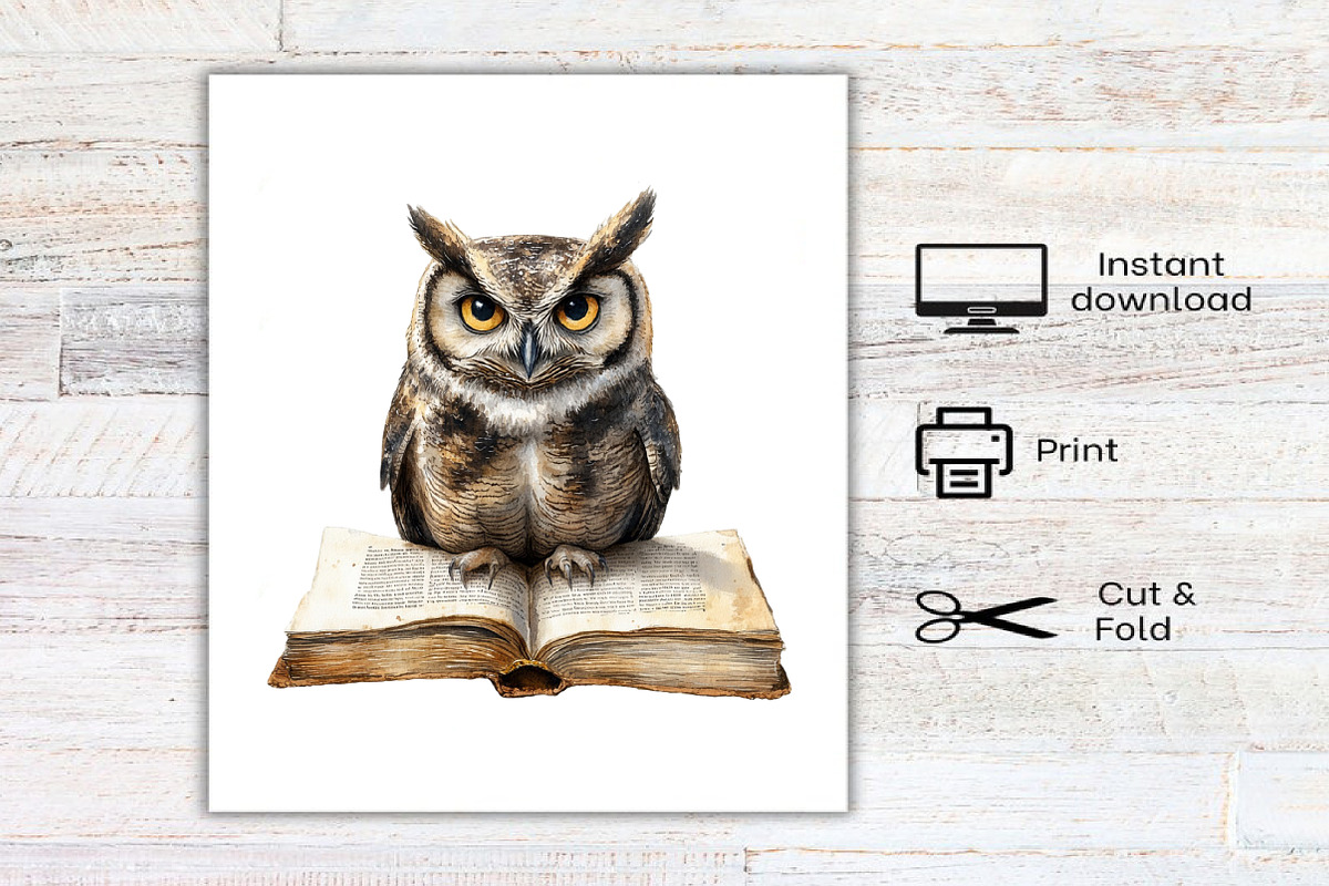 Watercolor Vintage Owl Clipart, an Illustration by Canvas Craft (Photo 6 of 6)