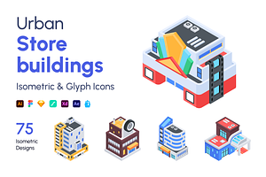 Urban Store Buildings Isometric Icon, a Duotone Icon by Vectors Market