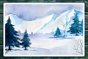 Winter Landscapes set#2. Watercolor., an Illustration by AlexGreenArt (Thumbnail 8 of 9)