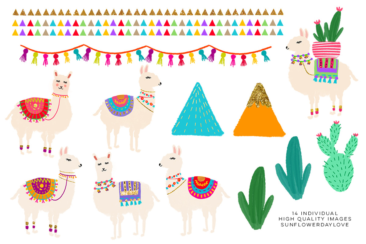Cactus and Llama Watercolor Clipart, an Illustration by Sunflower Day Love (Photo 3 of 3)