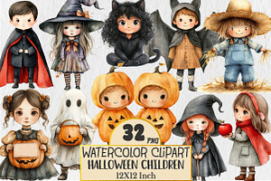 Vintage Halloween Children Clipart, a Seasonal Illustration by Rose Art