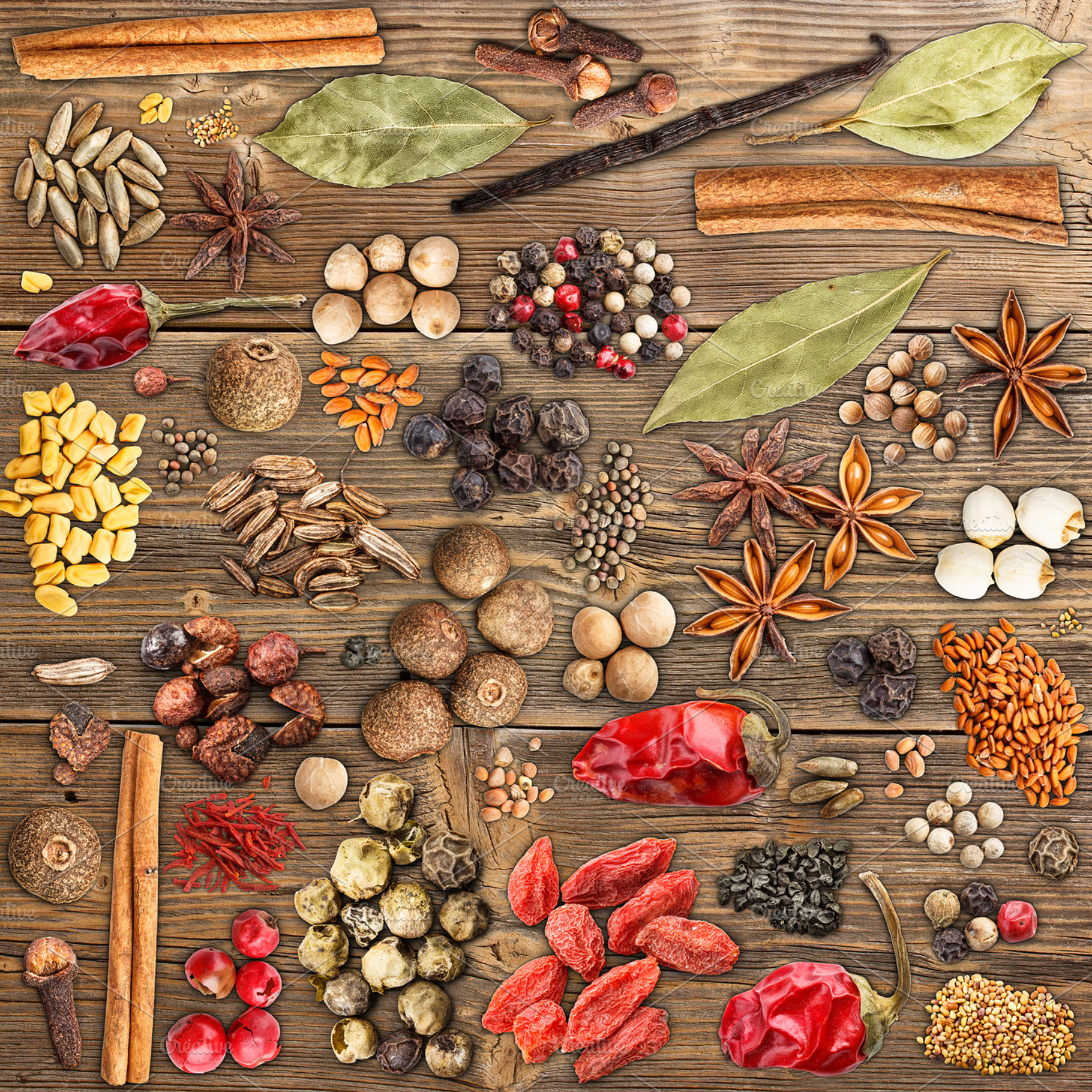 Various spices featuring spices, wooden, and background