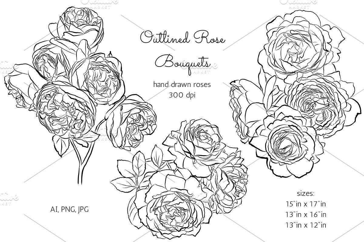 Outlined Rose Bouquets, an Object Graphic by VictoriaKStudio (Photo 1 of 4)