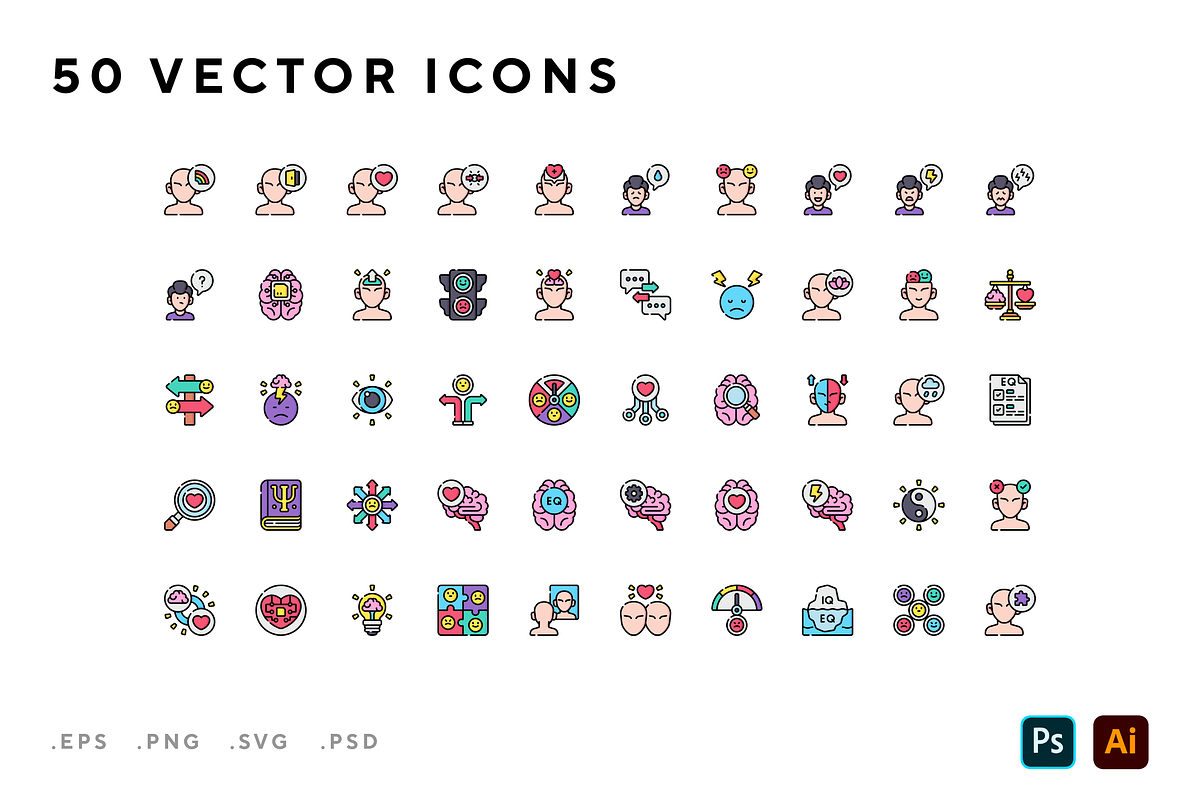 Emotional intelligence icons, an Outline Icon by Wencory (Photo 1 of 2)