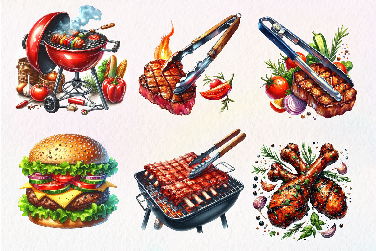 Watercolor Bbq Barbecue Clipart, an Illustration by Dream Creation (Photo 7 of 7)