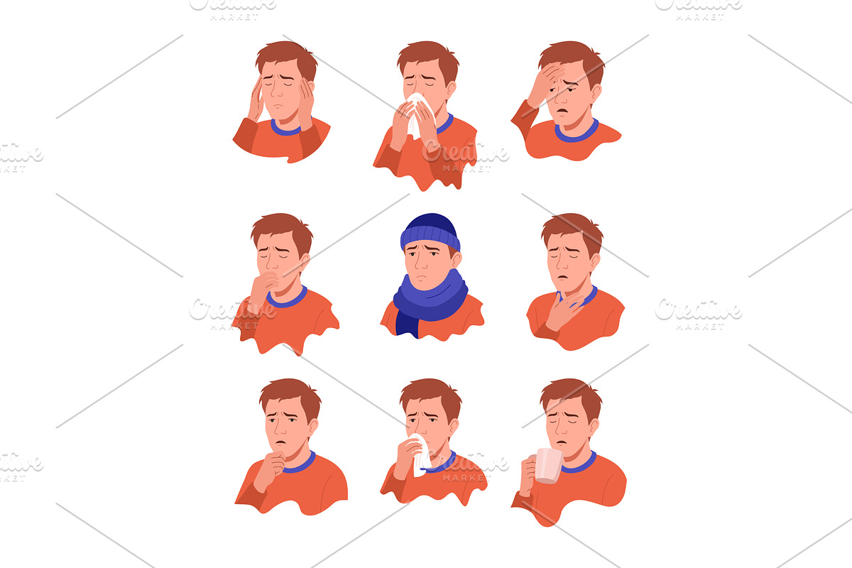 Flu symptoms. Man showing cold, an Object Illustration by Things for designers