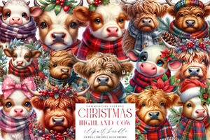Watercolor Christmas Highland Cow, an Illustration by SinaCreation