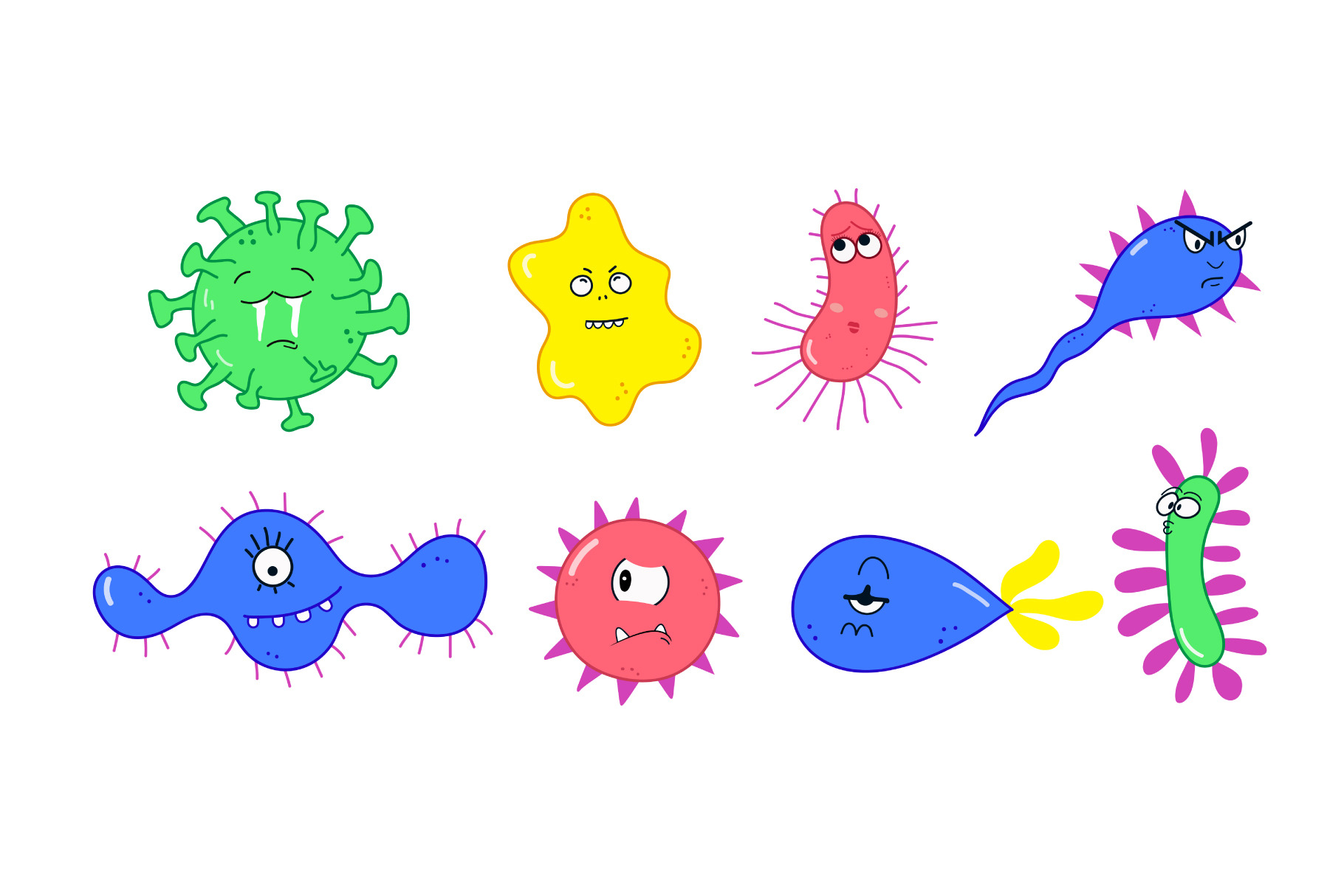 Cartoon cute microbes vector | Healthcare Illustrations ~ Creative Market