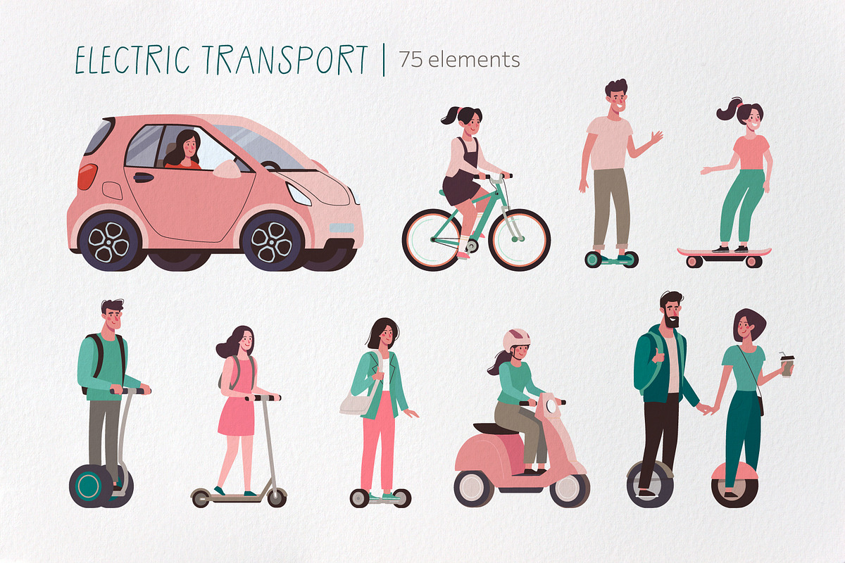 People riding eco electric transport, a Person Illustration by Anna Summer (Photo 1 of 9)