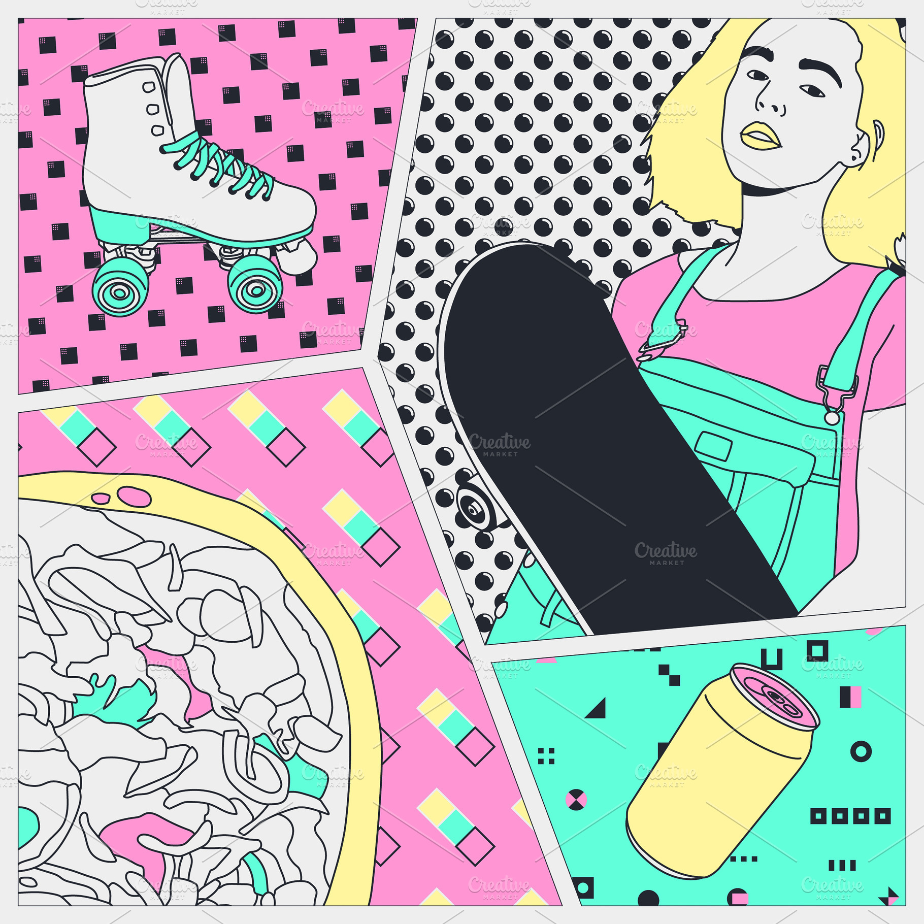 Fashion minimal illustration. Stylish comic collage set. Trendy, a Person Photo by Jenya Porechenskaya