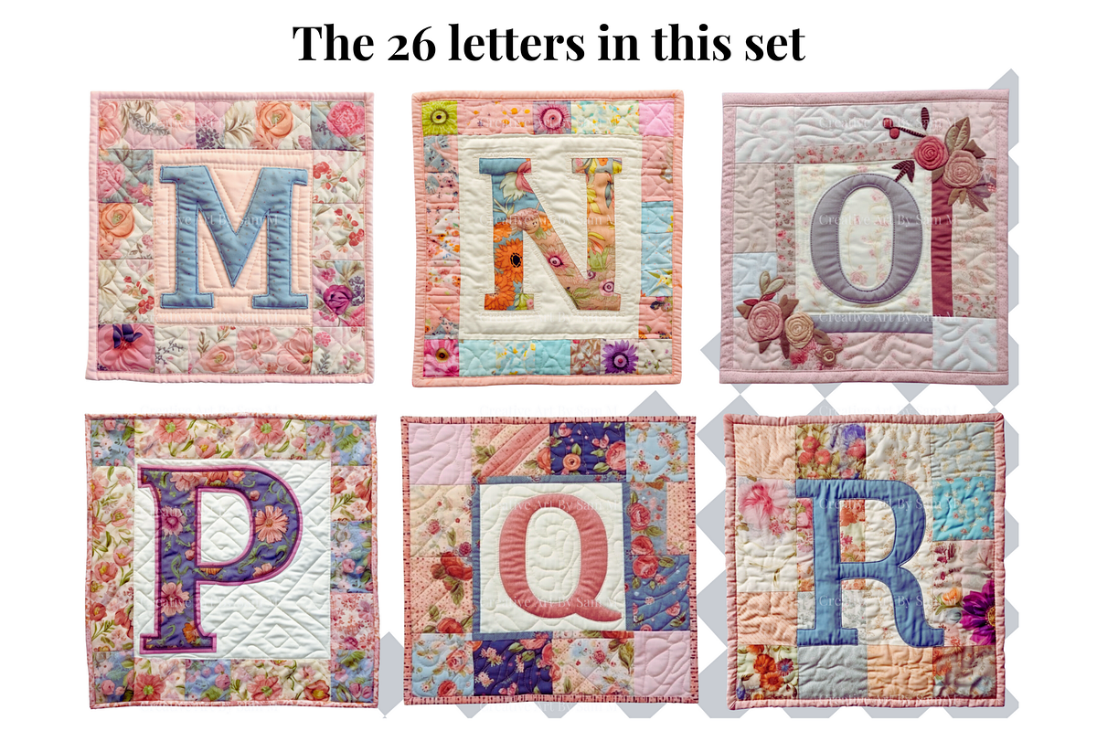 Floral Quilt Alphabet Letters, a Decorative Illustration by Creative Art By SamM (Photo 5 of 10)