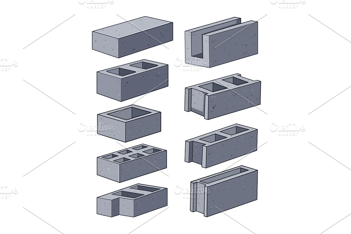 Concrete blocks in various shapes, an Illustration by pikepicture