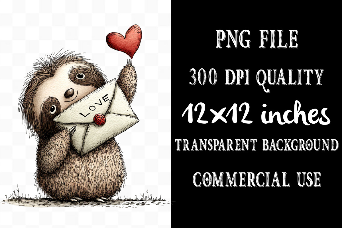 Valentine's Whimsical Sloth Clipart, an Illustration by Designking (Photo 4 of 5)