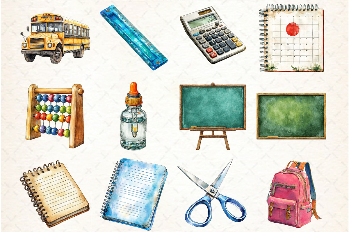 Watercolor School Clipart, Classroom, a Graphic by Libby Wishes (Photo 3 of 6)
