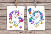 Sparkling Rainbow Unicorns Clipart, an Animal Illustration by ArtedeCatrin (Thumbnail 6 of 6)