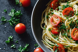 Spaghetti with fresh cherry tomatoes, a Food & Drink Photo by MistyDay