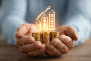 Elderly hands holding coins with gro, a Photo by Pixeness Studio