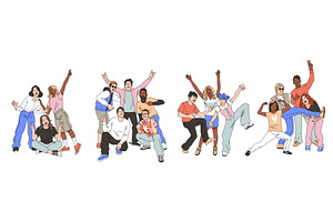 Friends posing together. Happy, a Person Illustration by YummyBuum
