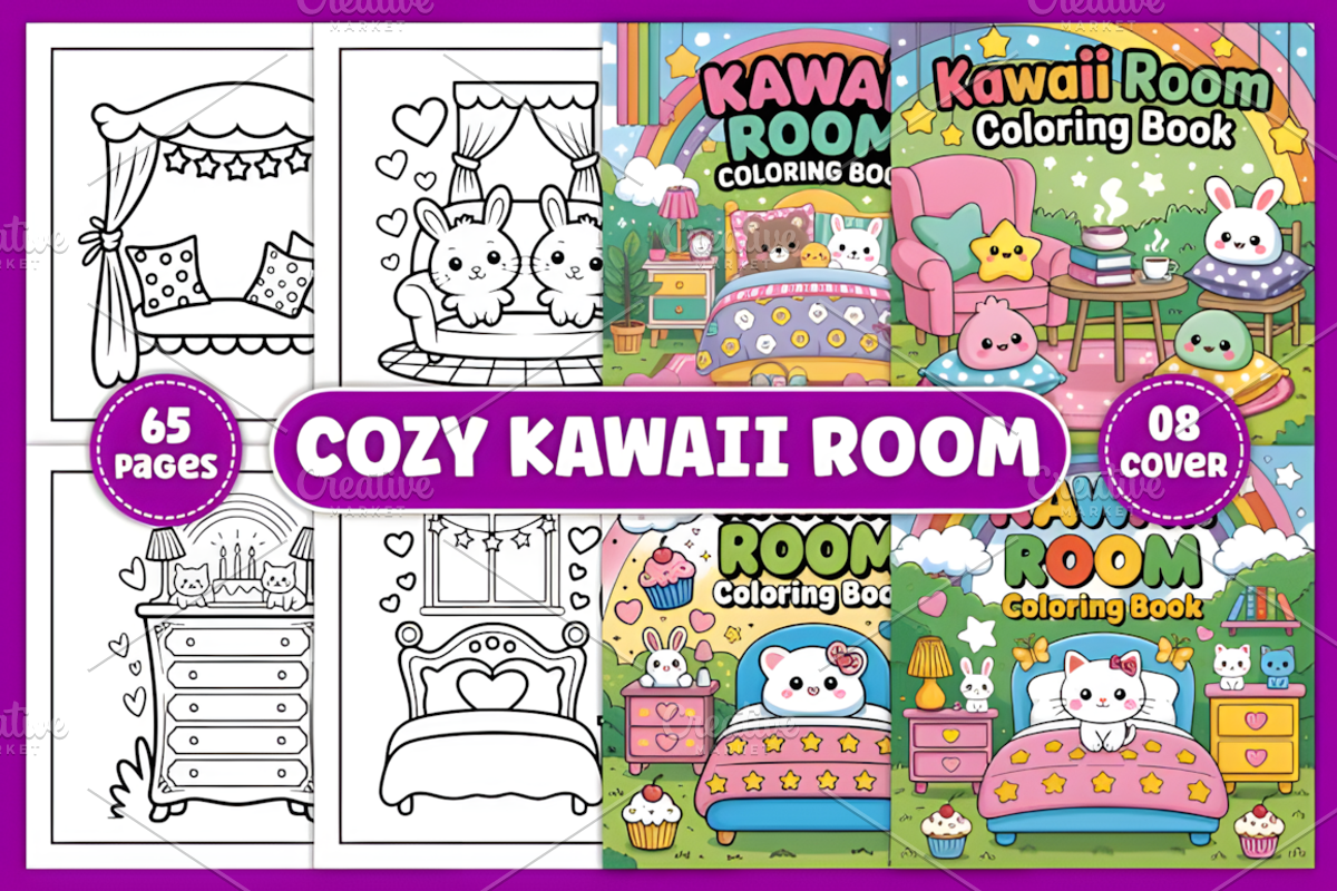 Bold Easy Cozy Kawaii Room Coloring, an Animal Illustration by Ink Gallery (Photo 1 of 4)
