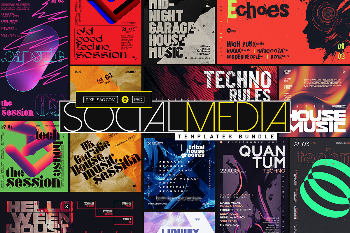 Club Party Social Media Kits Bundle, a Social Media Template by pixelsao (Photo 1 of 4)