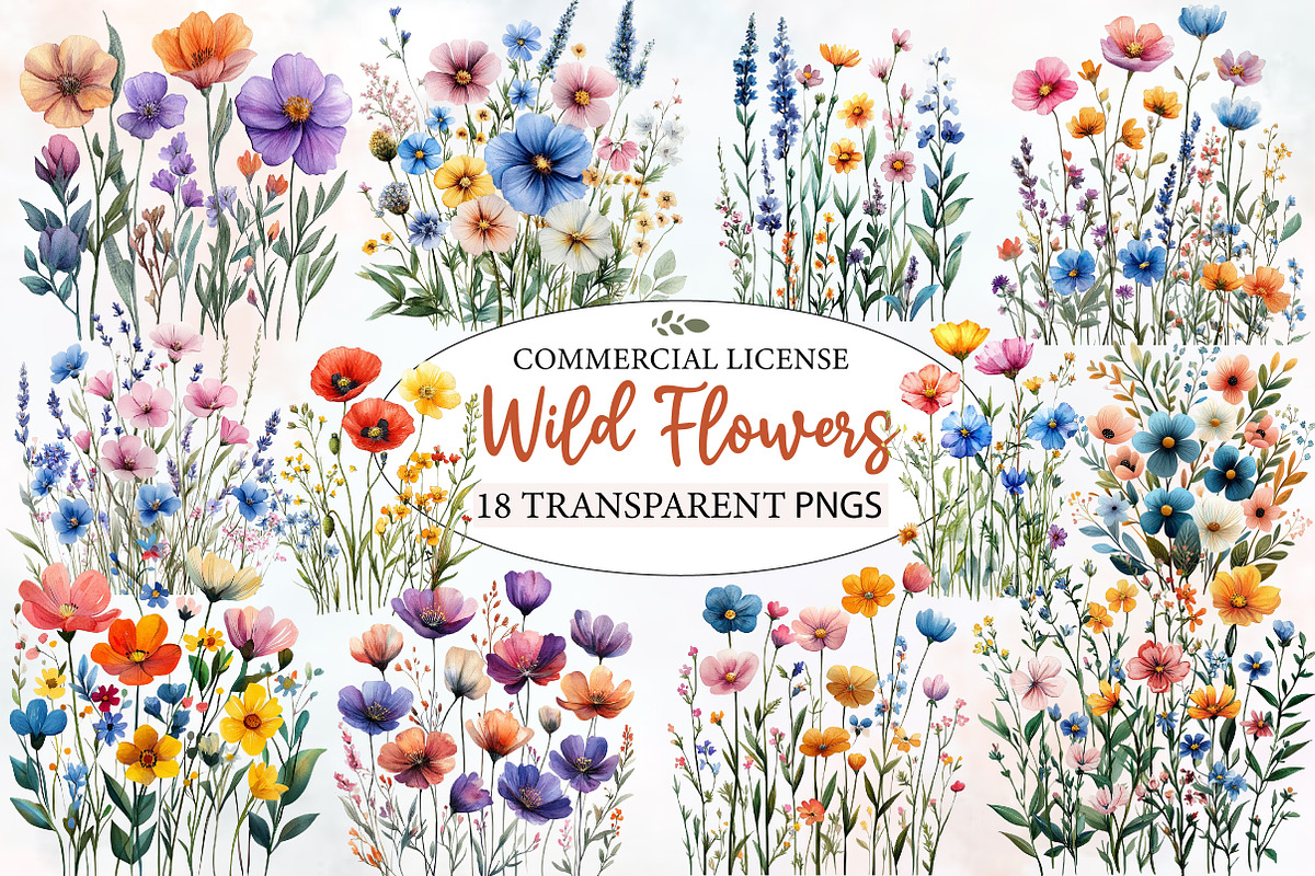 Charming Wild Flowers Watercolor, an Illustration by Designworld (Photo 1 of 8)