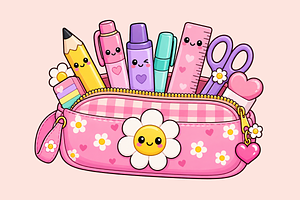 Kawaii School Pencil Pouch Clipart