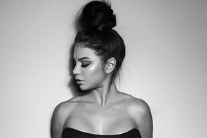 Beautiful brunette girl in black containing woman, beautiful, and attractive