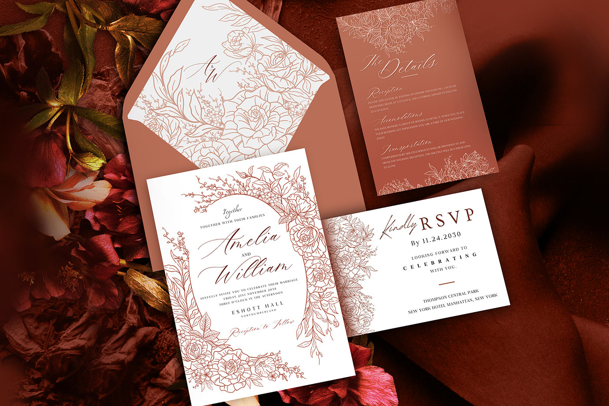Rose Wedding Invitation Sets, a Print Template by Shwet Art (Photo 1 of 7)