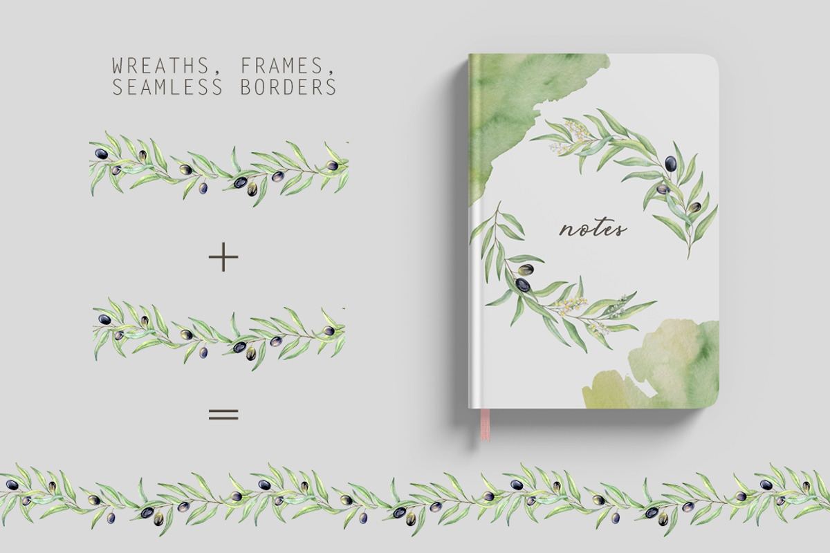 Olive Branches Watercolor Set, a Decorative Illustration by Daryartsy (Photo 2 of 11)