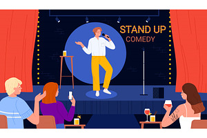 Stand up comedy show, comic with, a Person Illustration by Flashvector