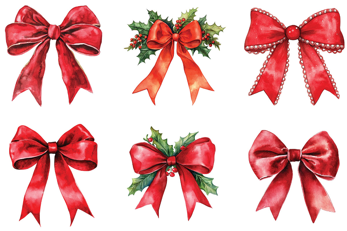 Red Coquette Christmas Bow Clipart, an Illustration by CraftArtStudio (Photo 2 of 6)