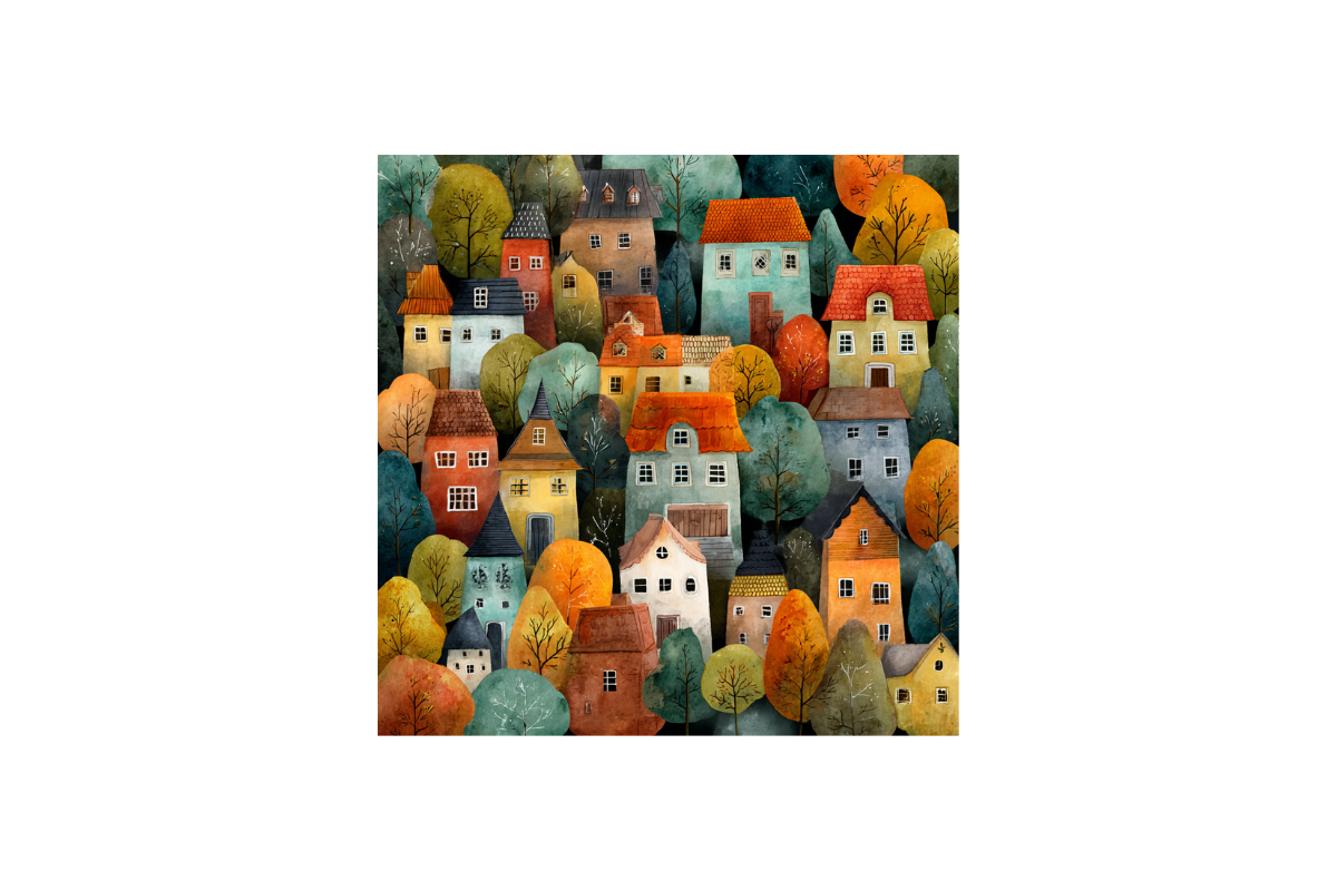 Whimsical Fall Village Backgrounds, a Background Graphic by PcuDesigns Illustrations (Photo 3 of 3)