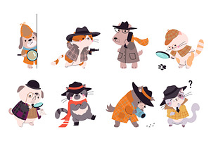 Detectives Characters. Cats And Dogs