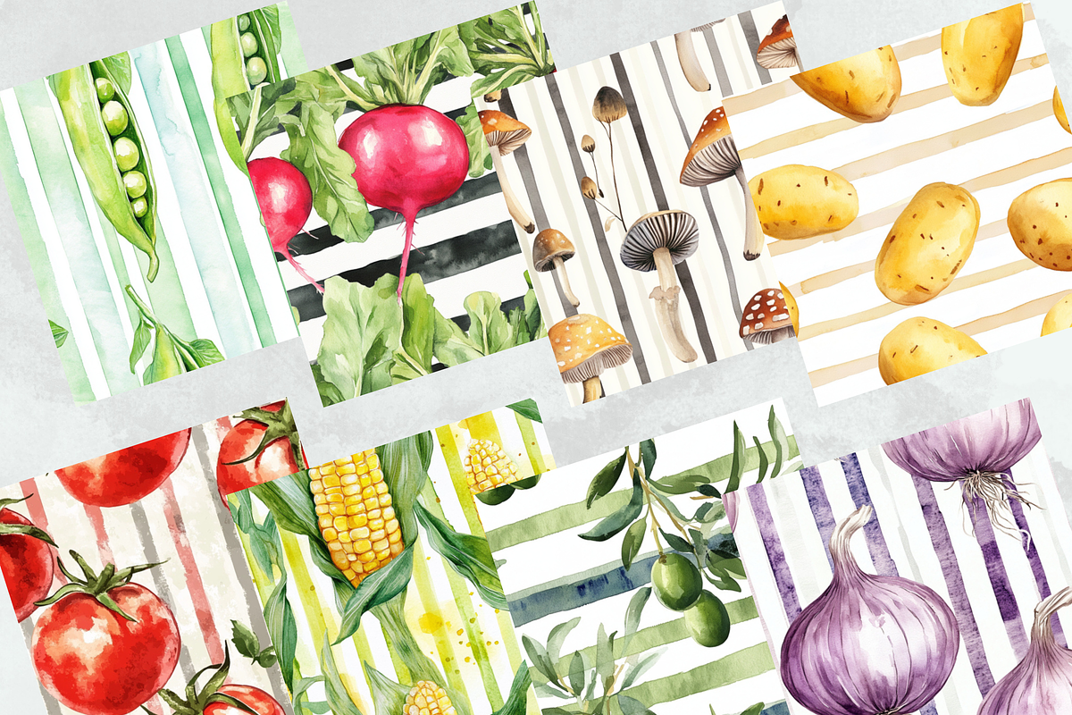 Veggie Garden with Stripes Pattern, a Pattern Graphic by Paper & Pattern Studio (Photo 2 of 9)