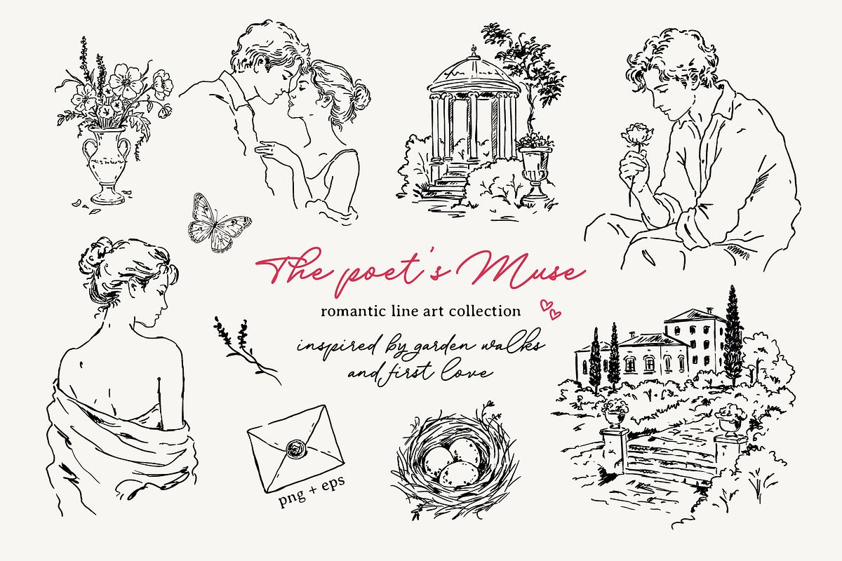 THE POET'S MUSE: Line Art Collection, a Decorative Illustration by long summer (Photo 1 of 13)