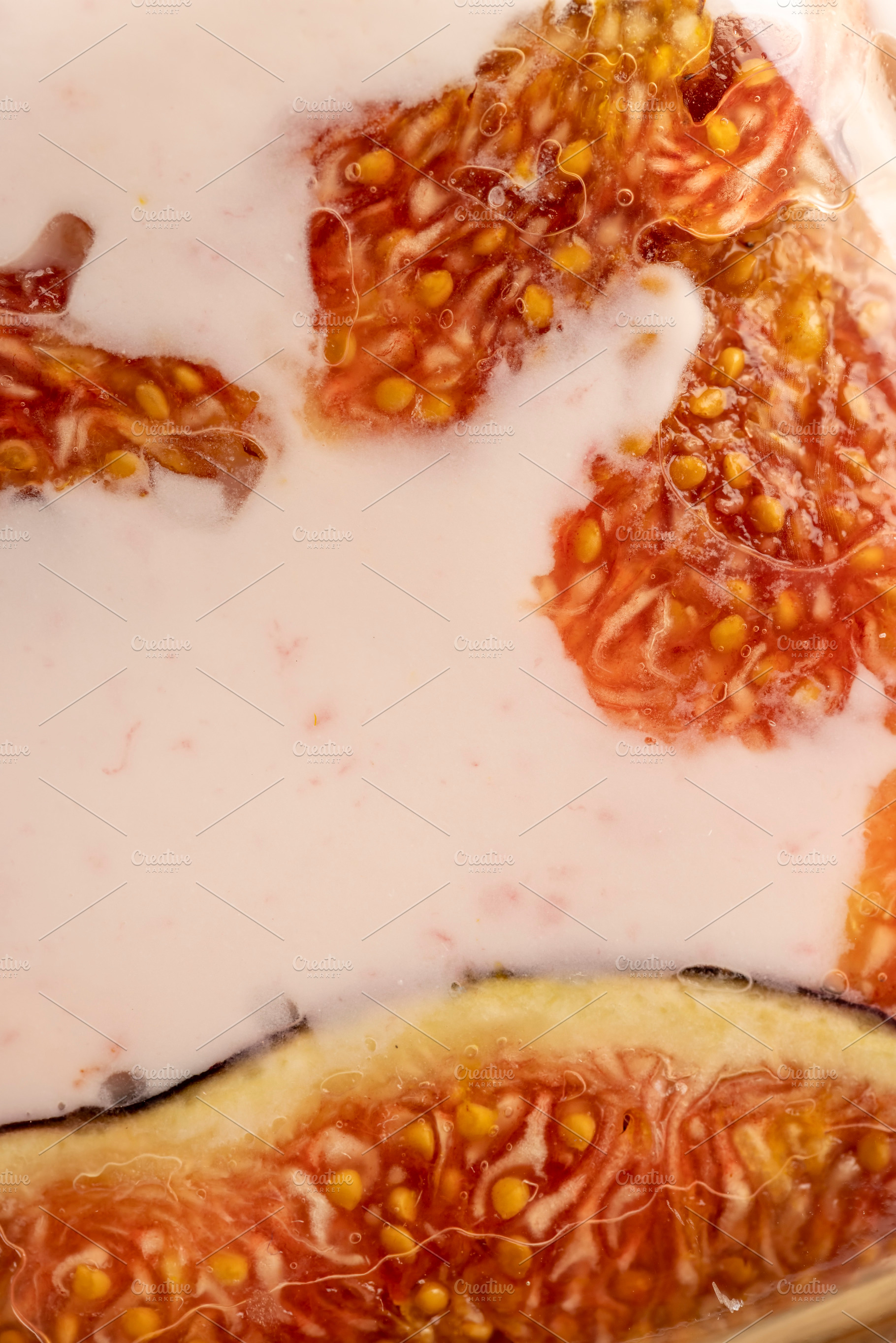 yogurt with fresh figs, fresh pink yogurt with fig flavor in a glass jar and wi, a Photo by rsoollAI