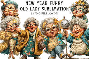 New year Funny Old Lady Sublimation, an Icon by Libby Wishes