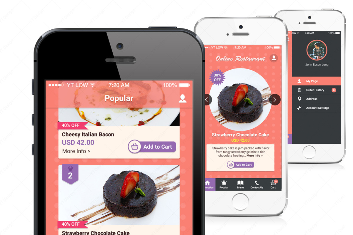 Restaurant Mobile App Mock Up (PSD), an App Template by YT Design (Photo 1 of 2)