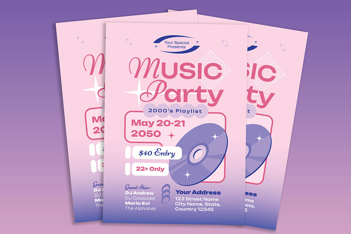 Y2K Music Party Flyer, a Flyer Template by Gumico Studio. (Photo 1 of 2)