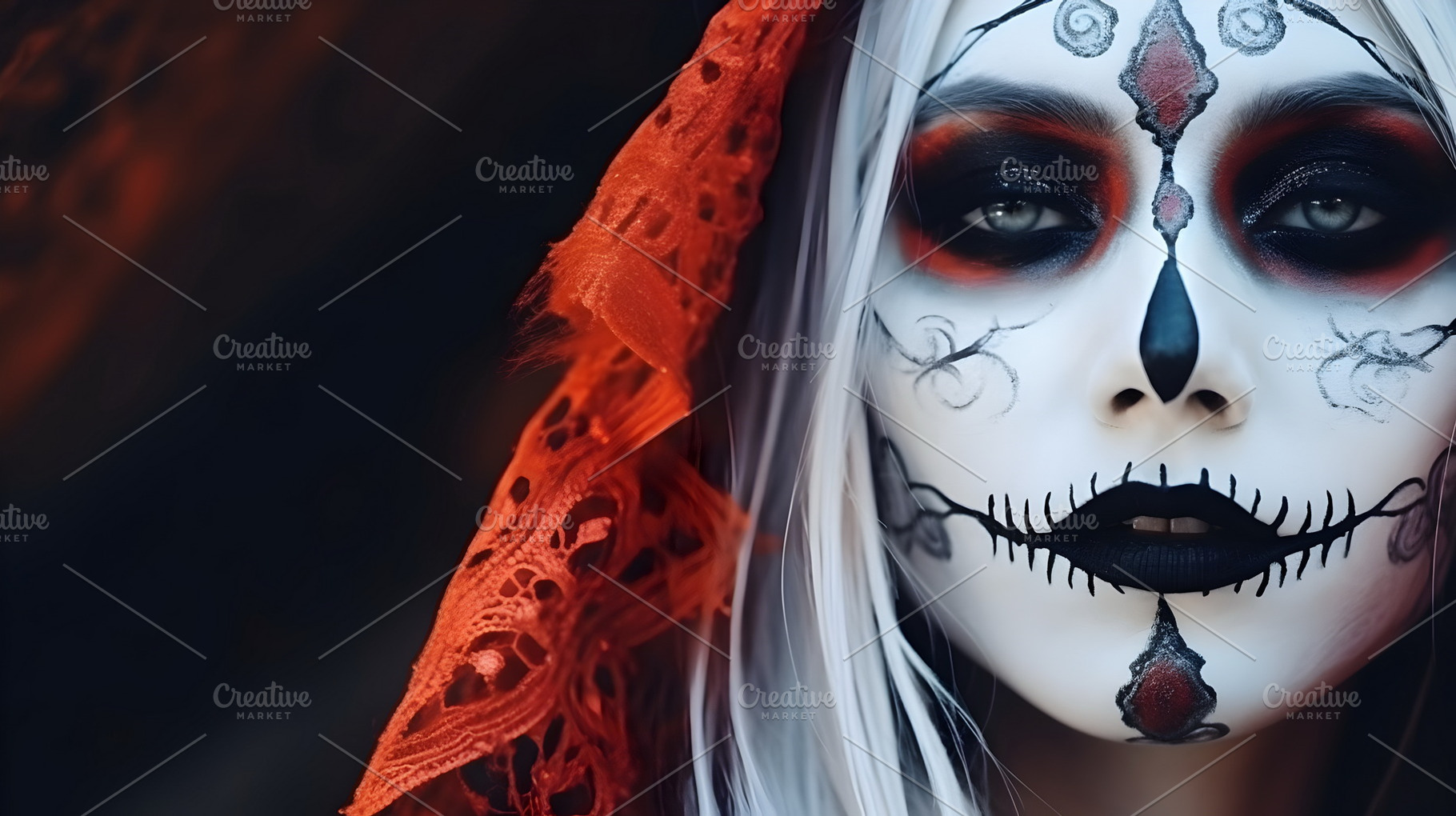 Closeup portrait of Calavera Catrina, young woman with halloween, a Holiday Photo by Mashimara