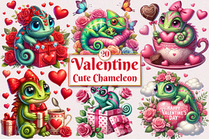 Valentine Cute Chameleon Clipart, a Seasonal Illustration by Craft Nest