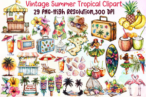 Vintage Summer Tropical Clipart, an Illustration by Sublimation Artist