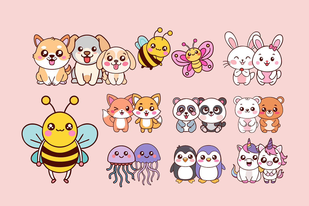 Kawaii Animals Cute Vector Set, a Templates & Theme by studiogstock (Photo 2 of 4)