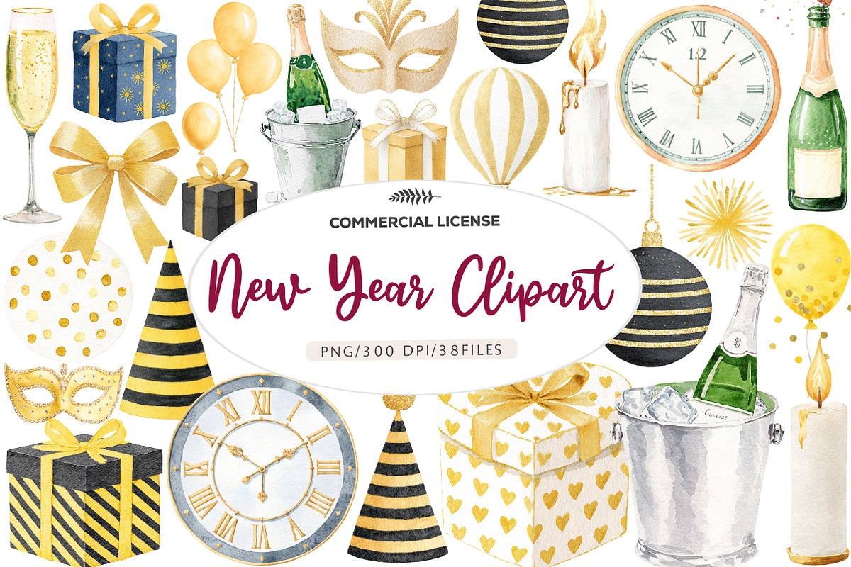 Watercolor New Year Clipart, an Illustration by CreationArt (Photo 1 of 7)