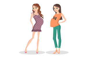 Pair Of Pregnant Girls, Color Vector