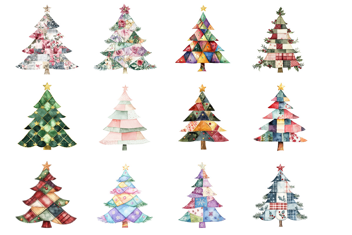 Patchwork Christmas Tree Clipart, an Illustration by Design Market (Photo 3 of 3)