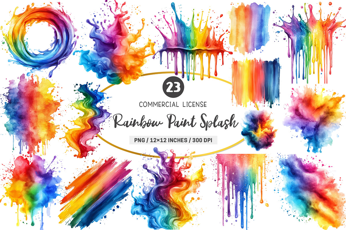 Watercolor Rainbow Paint Splash PNG, an Illustration by SinaCreation (Photo 1 of 5)