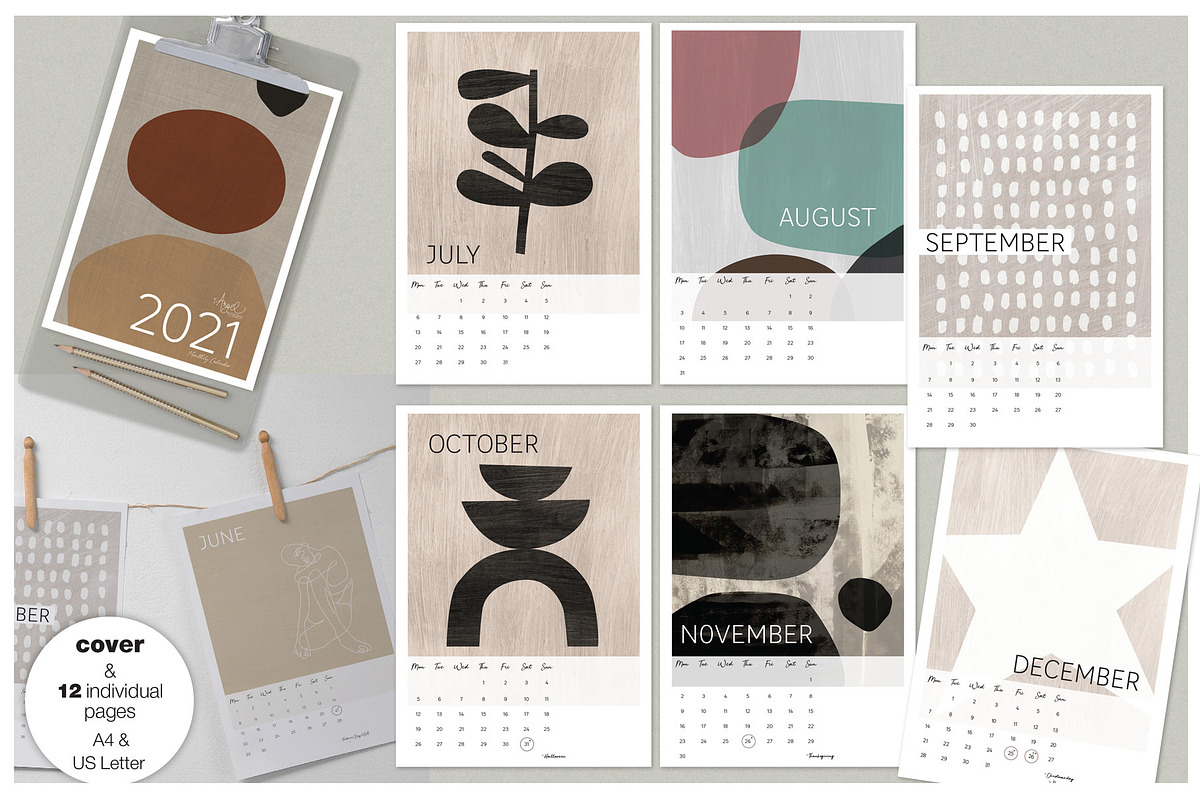 2021 Abstract Art Printable Calendar, a Stationery Template by ...